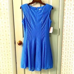 NWT Danny and Nicole Fit and Flare Floral Lace Cocktail Dress, Blue, 10P
